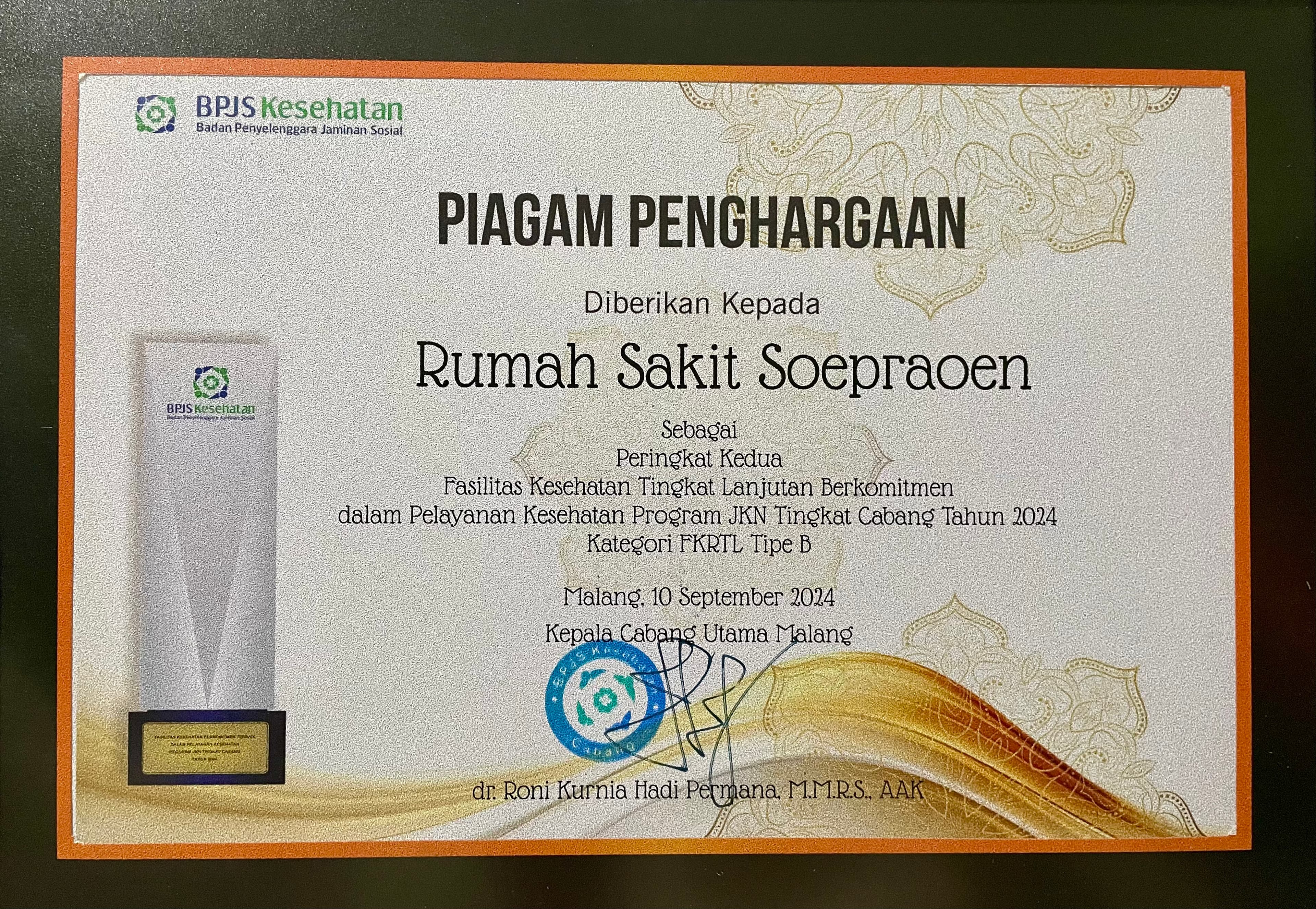 Piagam Penghargaan FKRTL Tipe B Berkomitmen