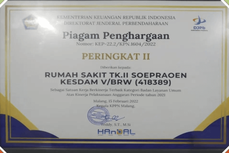 Peringkat II : Satuan Kerja Berkinerja Terbaik Kategori Badan Layanan Umum