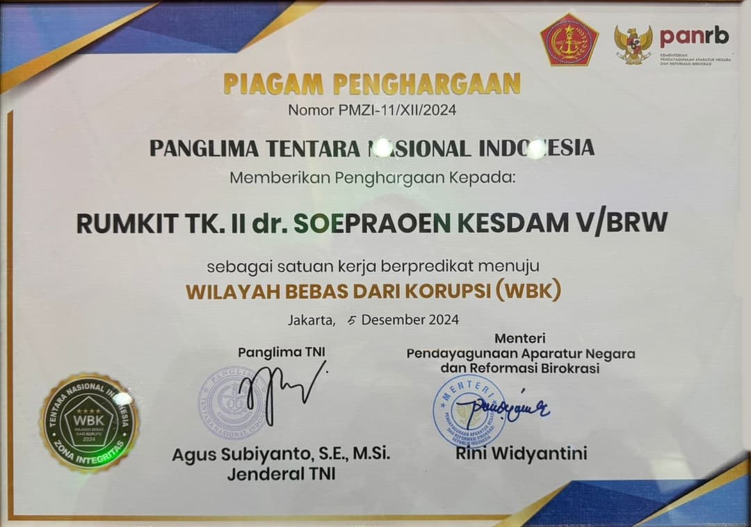 Piagam Penghargaan Wilayah Bebas Korupsi (WBK)